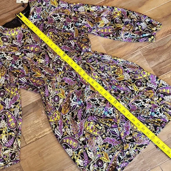 Zara Paisley Print Open Keyhole Back Long Sleeve Partially Lined Mini Dress, XS - Picture 6 of 15